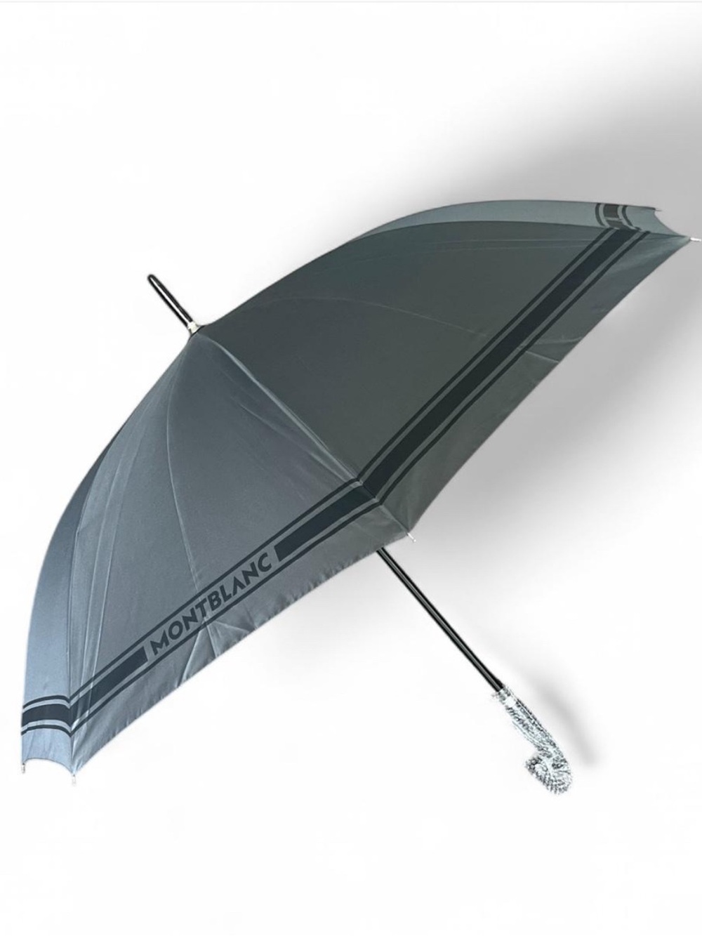 Montblanc Large Grey Golf Umbrella with Black Stripe Accents & Montblanc logo